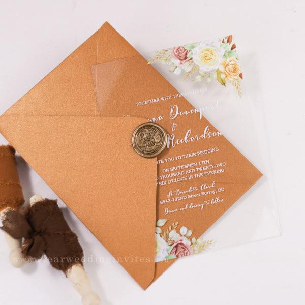 truly fall floral acrylic invitations with rust wedding colors CWIA73 - Clear Wedding Invites